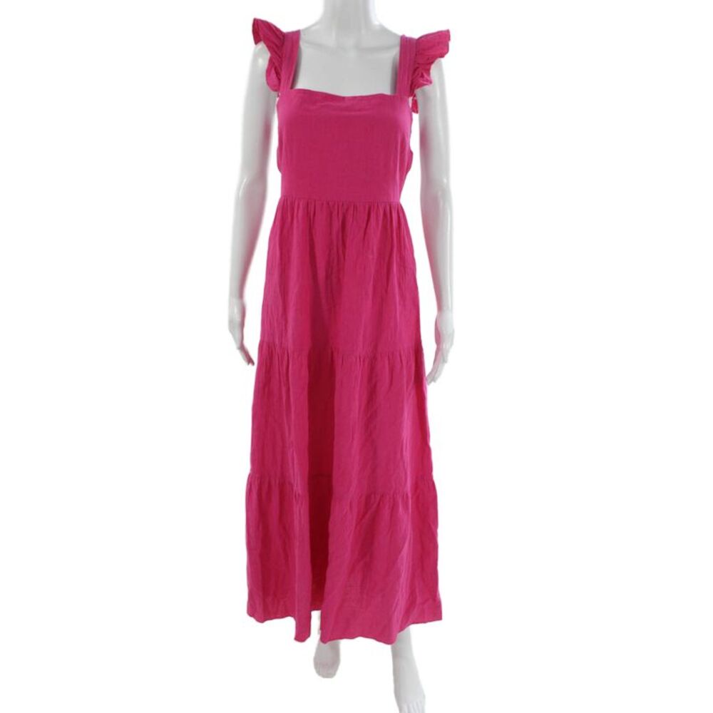 SNDYS. Womens Maxi Dress Pink 100% Cotton Square Neck Sleeveless Size L